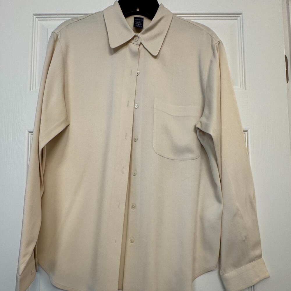 Silk oxfordcloth long-sleeved blouse by Lands' End - creamy white - W8